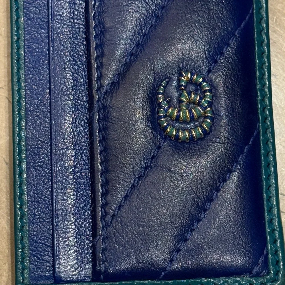 Gucci Quilted Leather Card Holder - Navy and Teal - Picture 4 of 6